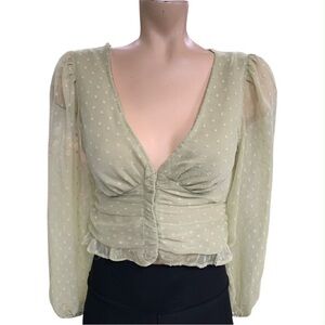 Stradivarius Light Green Sheer Blouse Size S